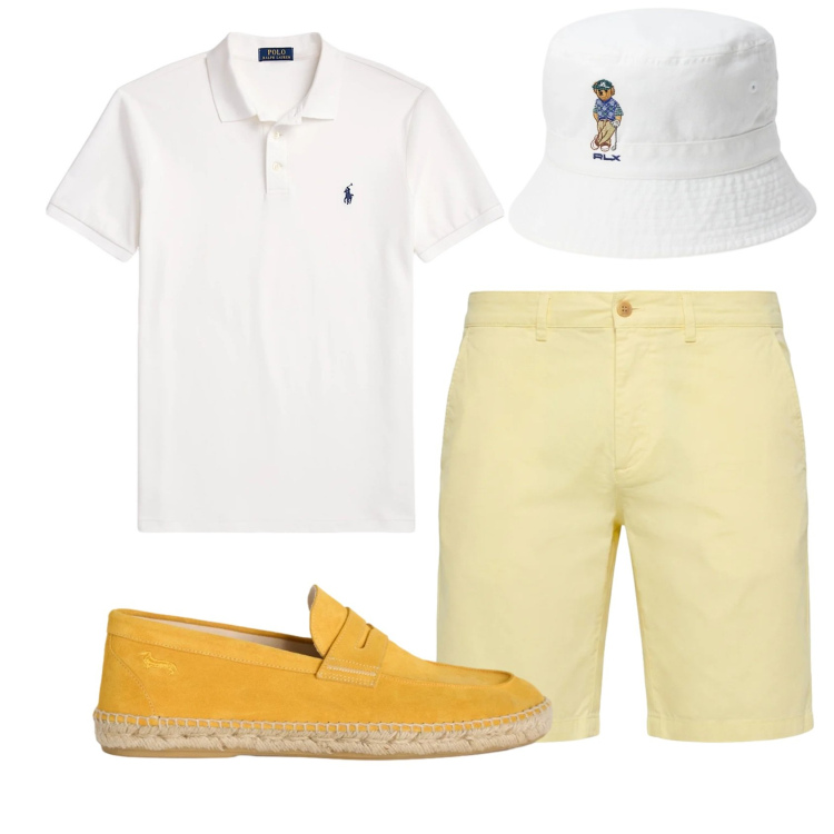 Outfit uomo - Total look #2434082. Stile Trendy per Tutti i giorni. Abbinamento con bermuda, espadrillas, polo, cappelli.