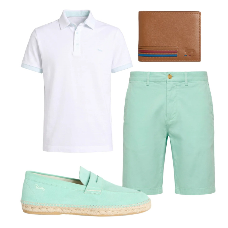 Outfit uomo - Total look #2434084. Stile Trendy per Tutti i giorni. Abbinamento con polo, espadrillas, bermuda, portafogli.