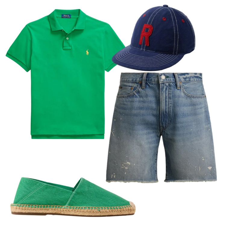 Outfit uomo - Total look #2434092. Stile Casual per Tutti i giorni. Abbinamento con polo, cappelli con visiera, espadrillas, shorts.