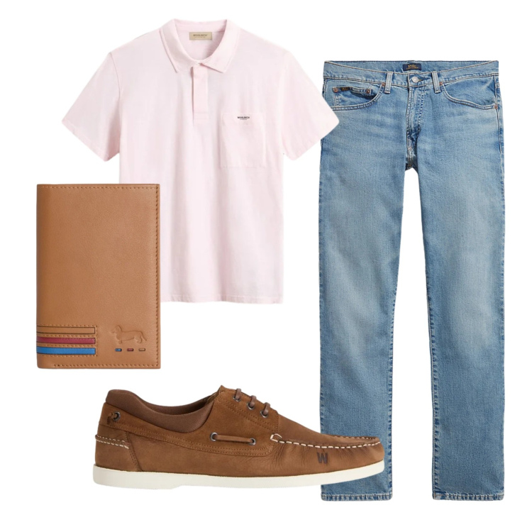 Outfit uomo - Total look #2434096. Stile Casual per Tutti i giorni. Abbinamento con portafogli, polo, scarpe stringate, jeans.