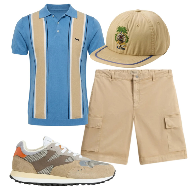 Outfit uomo - Total look #2434101. Stile Casual per Tutti i giorni. Abbinamento con polo, pantaloni corti, sneakers, cappelli.