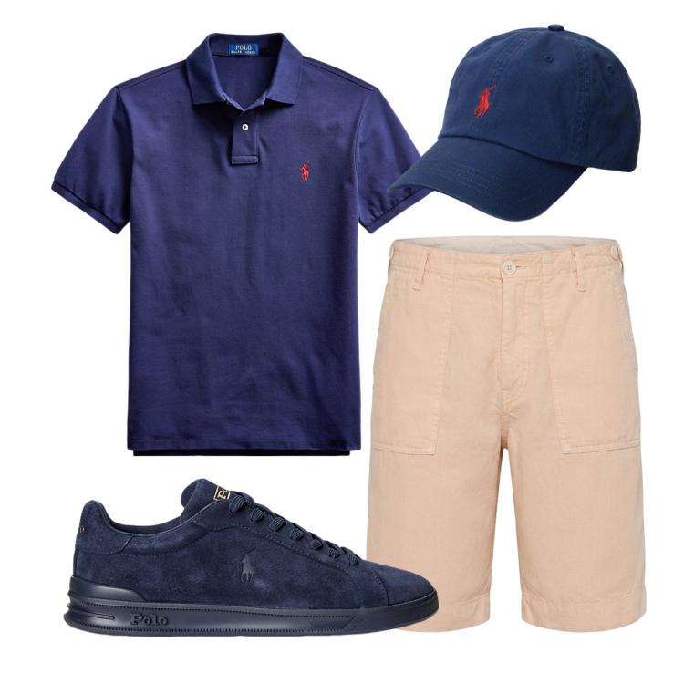 Outfit uomo - Total look #2434105. Stile Casual per Tutti i giorni. Abbinamento con bermuda, sneakers, polo, cappelli con visiera.