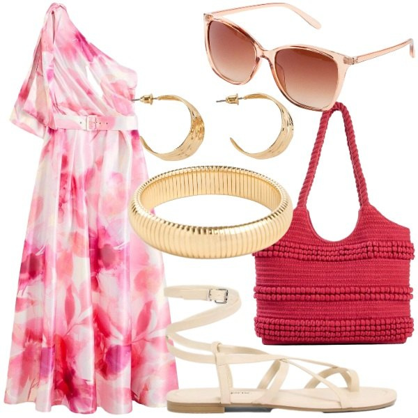 Outfit donna - Colori accesi, estate leggera bonprix. Stile Glamour per Tutti i giorni. Abbinamento con vestiti asimmetrici, braccialetti, orecchini, shopping bag, occhiali da sole, sandali.