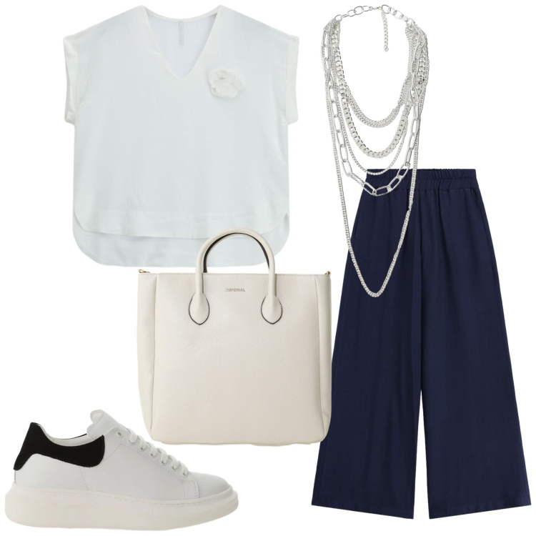 Outfit donna - Total look #2434136. Stile Minimal per Tutti i giorni. Abbinamento con sneakers, borse a tracolla, pantaloni, bluse, collane.
