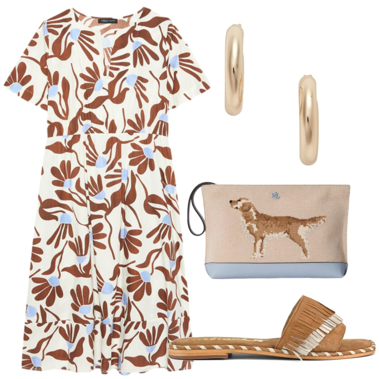 Outfit donna - Total look #2434150. Stile Romantica per Tutti i giorni. Abbinamento con vestiti lunghi, orecchini, pochette, ciabatte.