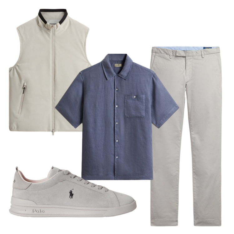 Outfit uomo - Total look #2434160. Stile Trendy per Tutti i giorni. Abbinamento con camicie a manica corta, piumini, pantaloni, sneakers.