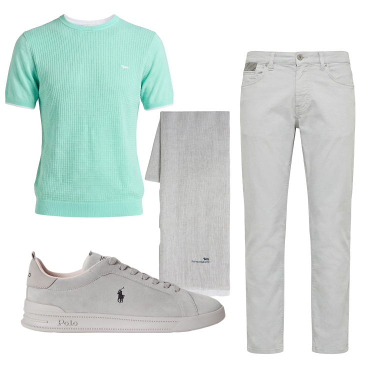 Outfit uomo - Total look #2434164. Stile Casual per Serata speciale. Abbinamento con pantaloni, sciarpe, t-shirt, sneakers.
