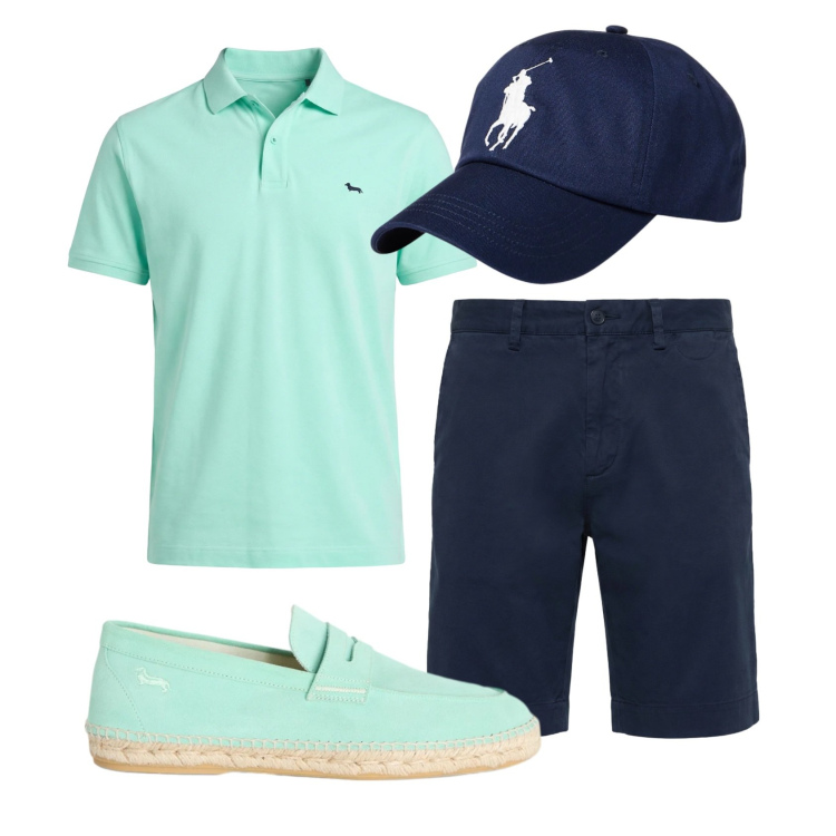 Outfit uomo - Total look #2434165. Stile Casual per Tutti i giorni. Abbinamento con polo, espadrillas, bermuda, cappelli con visiera.