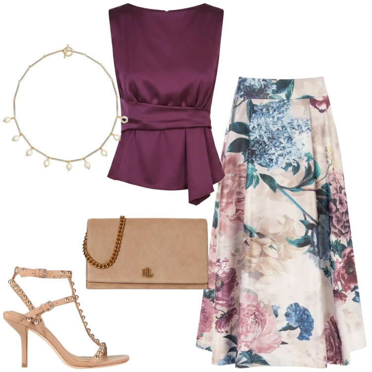 Outfit donna - Total look #2434179. Stile Chic per Cerimonia. Abbinamento con sandali in pelle, borse a tracolla, collane, top, gonne longuette.