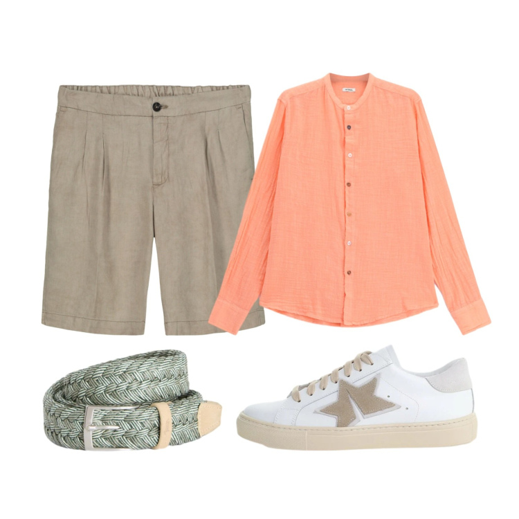 Outfit uomo - Aperitivo al tramonto. Stile Casual per Mare. Abbinamento con cinture, bermuda, sneakers, camicie.
