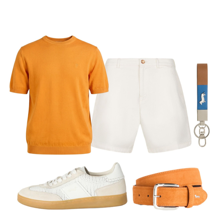 Outfit uomo - Solare. Stile Casual per Mare. Abbinamento con t-shirt, portachiavi, sneakers, cinture, bermuda.
