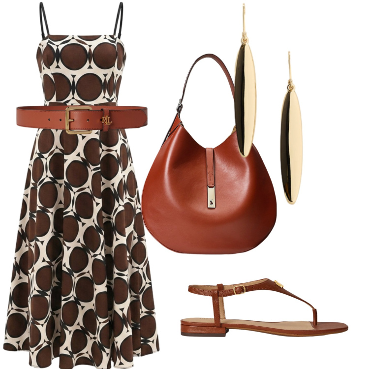 Outfit donna - Originale e comodo. Stile Casual chic per Cerimonia. Abbinamento con borse a spalla, sandali in pelle, orecchini, cinture, vestiti midi/longuette.