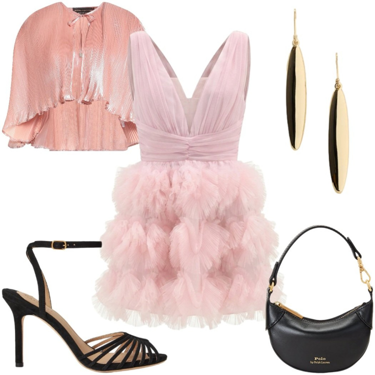 Outfit donna - Abiti fluidi d’estate compleanno glamour. Stile Glamour per Cerimonia. Abbinamento con blazer, portafogli, sandali col tacco, orecchini, vestiti corti.
