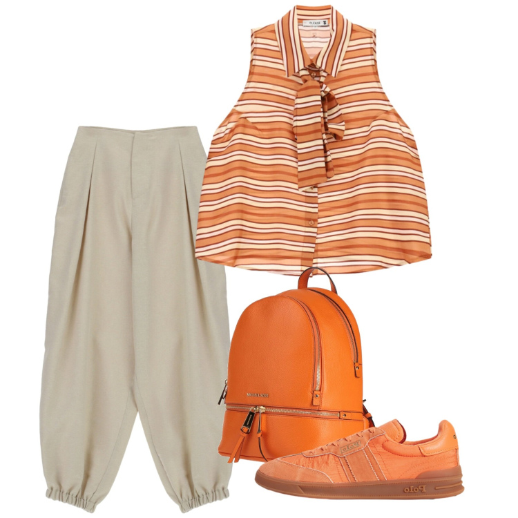 Outfit donna - Orange july. Stile Bon Ton per Tutti i giorni. Abbinamento con zaini, pantaloni, camicie, sneakers.