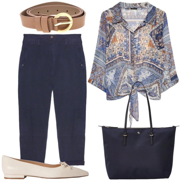 Outfit donna - Total look #2434243. Stile Minimal per Tutti i giorni. Abbinamento con bluse, pantaloni, ballerine, borse tote, cinture.
