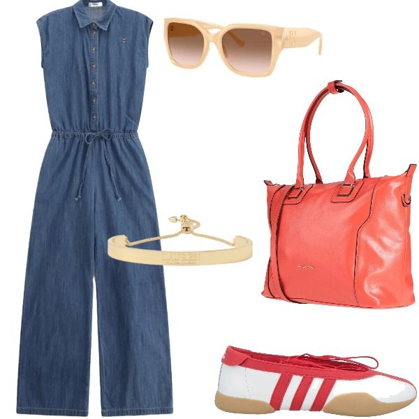 Outfit donna - Andiamo a fare shopping. Stile Casual per Tutti i giorni. Abbinamento con ballerine, zaini, tute, braccialetti, occhiali da sole.