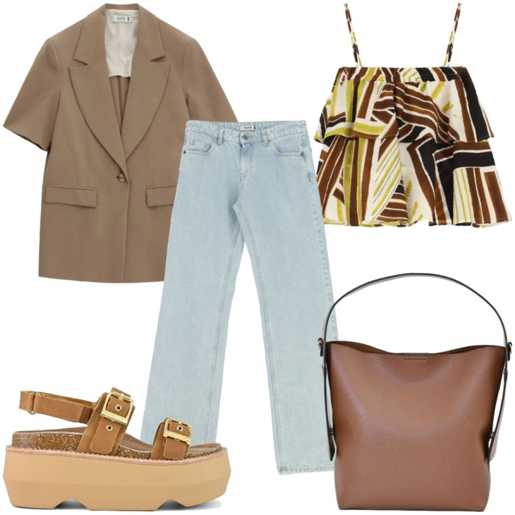 Outfit donna - Lino e leggerezza -il blazer. Stile Casual per Tutti i giorni. Abbinamento con borse a mano, jeans dritti, blazer, top, sandali col tacco.