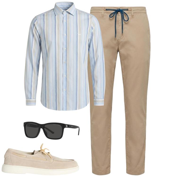Outfit uomo - City. Stile Urban per Tutti i giorni. Abbinamento con scarpe stringate, camicie, pantaloni, occhiali da sole.
