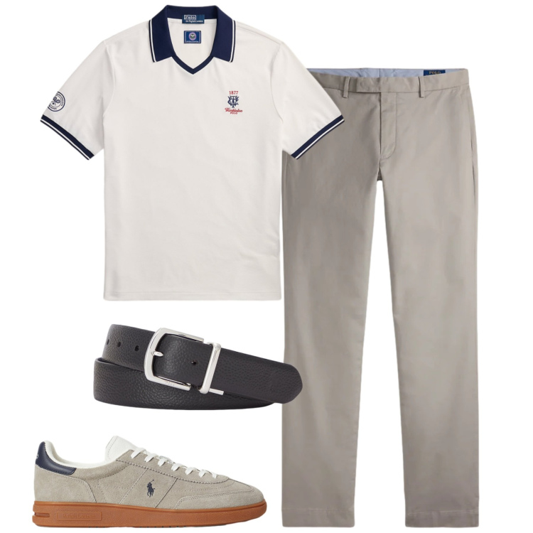 Outfit uomo - Luglio. Stile Casual per Tutti i giorni. Abbinamento con sneakers, pantaloni, cinture, polo.