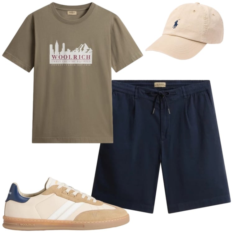 Outfit uomo - Total look #2434271. Stile Casual per Tutti i giorni. Abbinamento con sneakers, pantaloni corti, t-shirt, cappelli con visiera.