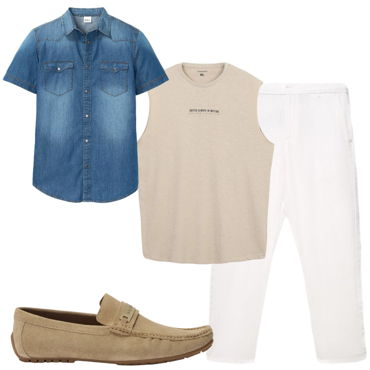 Outfit uomo - Total look #2434280. Stile Casual per Tutti i giorni. Abbinamento con camicie a manica corta, scarpe stringate, t-shirt sportive, pantaloni.