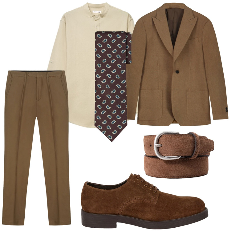 Outfit uomo - Tocco caldo e raffinato. Stile Casual per Ufficio. Abbinamento con camicie, scarpe stringate, giacche, pantaloni, cravatte, cinture.