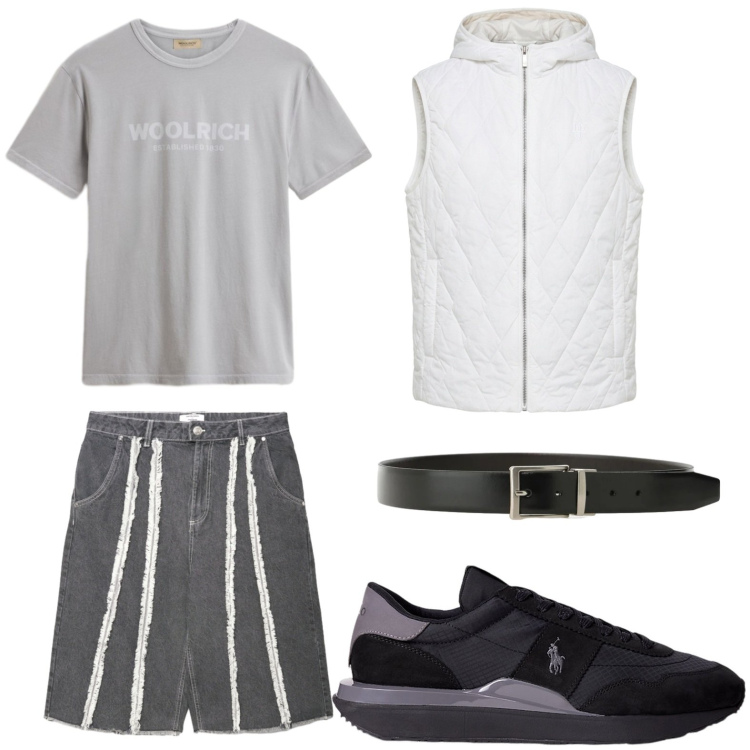 Outfit uomo - Comfort e stile. Stile Trendy per Tutti i giorni. Abbinamento con piumini, bermuda, sneakers, t-shirt, cinture.