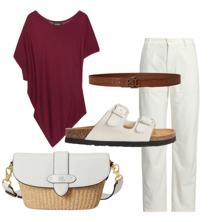 Outfit donna - Total look #2434302. Stile Casual per Ufficio. Abbinamento con top, borse a spalla, pantaloni, cinture, sandali in pelle.