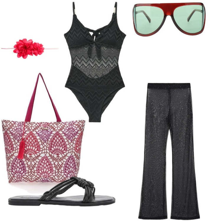 Outfit donna - Total look #2434313. Stile Casual chic per Tutti i giorni. Abbinamento con vestiti da spiaggia, costumi interi, occhiali da sole, sandali, cinture, shopping bag.