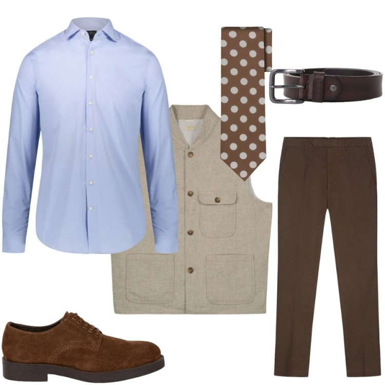 Outfit uomo - Total look #2434320. Stile Casual per Tutti i giorni. Abbinamento con pantaloni, gilet, camicie, scarpe stringate, cravatte, cinture.