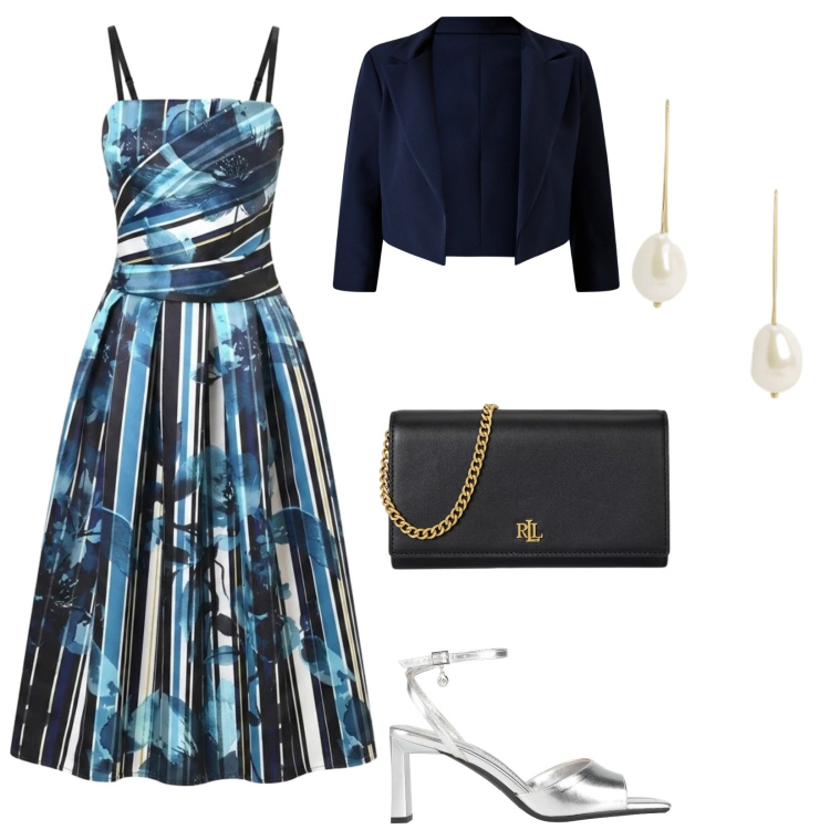Outfit donna - Focus donna. per Cerimonia. Abbinamento con sandali col tacco, vestiti midi/longuette, bolero, borse a tracolla, orecchini.
