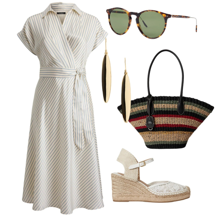 Outfit donna - Focus donna. per Tutti i giorni. Abbinamento con espadrillas, occhiali da sole, borse tote, orecchini, vestiti midi/longuette.