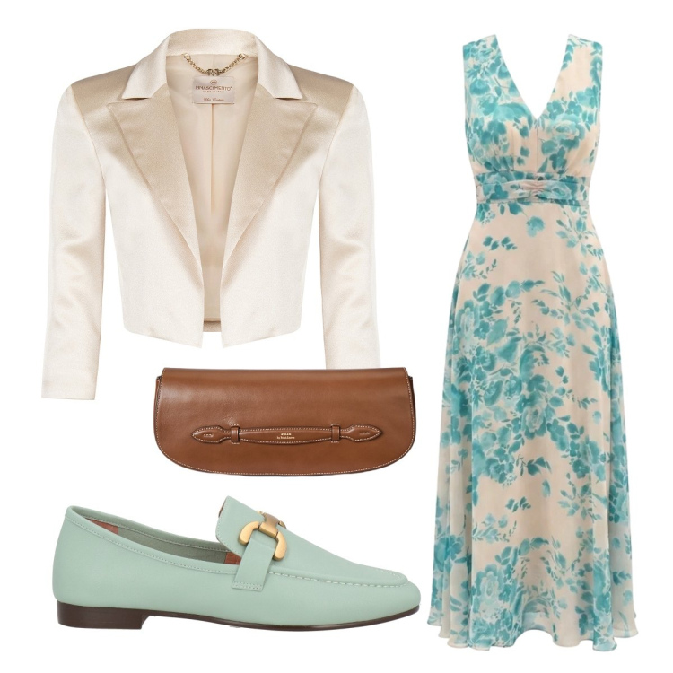 Outfit donna - Look elegante. Stile Bon Ton per Cerimonia. Abbinamento con mocassini, vestiti lunghi, bolero, clutch.