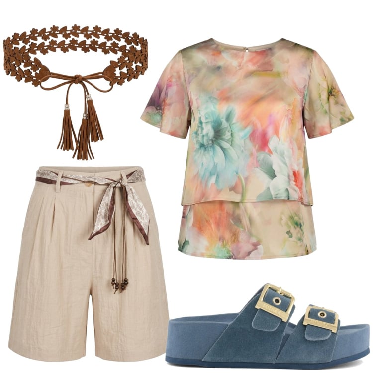Outfit donna - Total look #2434367. Stile Basic per Tutti i giorni. Abbinamento con cinture, bermuda, t-shirt, ciabatte.