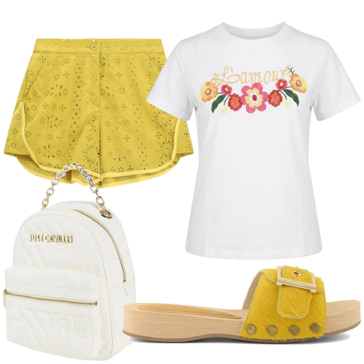 Outfit donna - Total look #2434368. Stile Basic per Mare. Abbinamento con zaini, shorts, t-shirt, ciabatte.