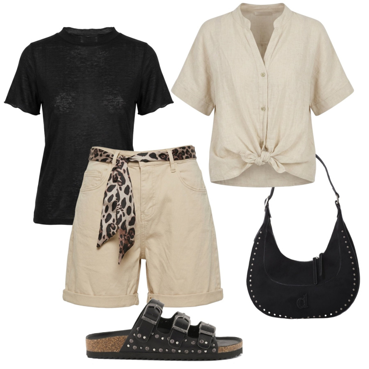 Outfit donna - Sandali in nabuk e strass. Stile Casual per Tutti i giorni. Abbinamento con cappotti, shorts, camicie a manica corta, t-shirt, sandali.
