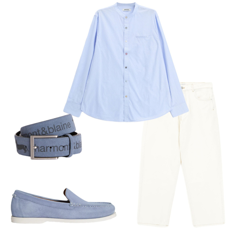 Outfit uomo - Aperitivo estivo. Stile Trendy per Serata speciale. Abbinamento con cinture, scarpe stringate, jeans, camicie.
