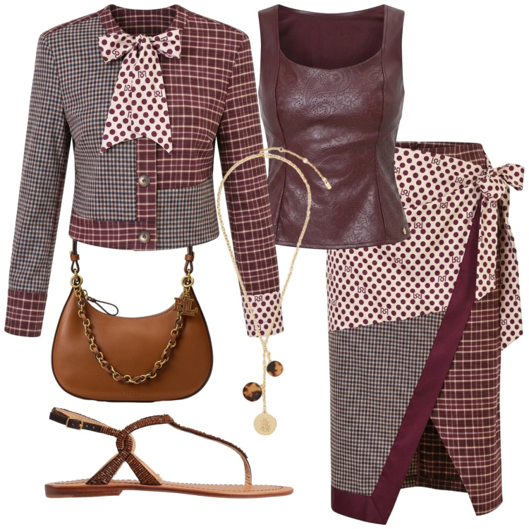 Outfit donna - Originale. Stile Etnico per Tutti i giorni. Abbinamento con infradito, borse a spalla, collane, blazer, gonne longuette, top.