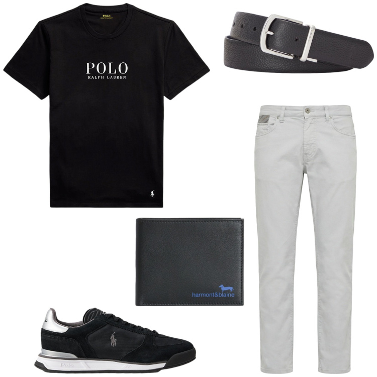 Outfit uomo - Total look #2434469. Stile Casual per Tutti i giorni. Abbinamento con pantaloni, portafogli, t-shirt, sneakers, cinture.