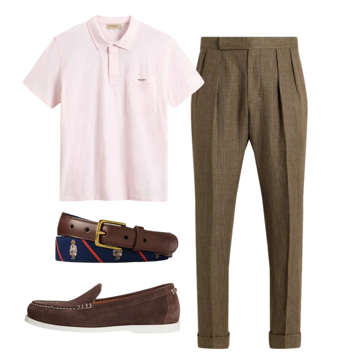 Outfit uomo - Lino Polo Ralph Lauren. Stile Trendy per Serata speciale. Abbinamento con polo, cinture, scarpe stringate, pantaloni.