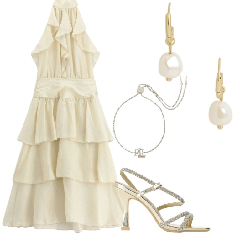 Outfit donna - Total look #2434499. Stile Glamour per Serata fuori. Abbinamento con sandali col tacco, vestiti midi/longuette, braccialetti, orecchini.