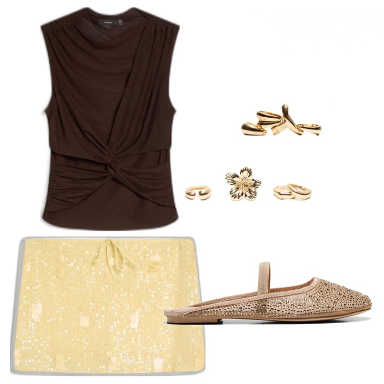 Outfit mujer - Romantica. Estilo Romántica para Todos los días. Combinación con bailarinas, faldas, top, anillos, anillos.