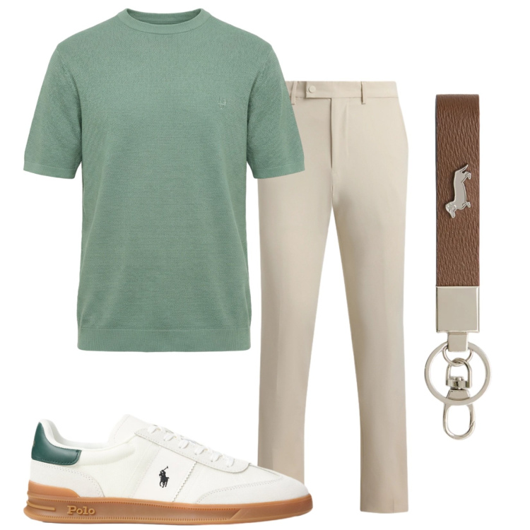 Outfit uomo - Total look #2434580. Stile Trendy per Tutti i giorni. Abbinamento con portachiavi, t-shirt, pantaloni, sneakers.