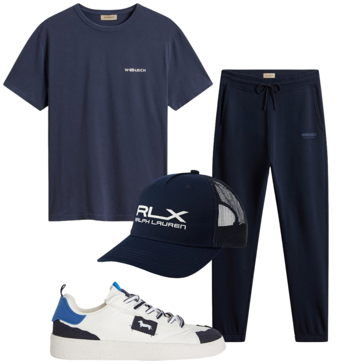 Outfit uomo - Total look #2434581. Stile Casual per Sport. Abbinamento con sneakers, pantaloni, t-shirt, cappelli con visiera.