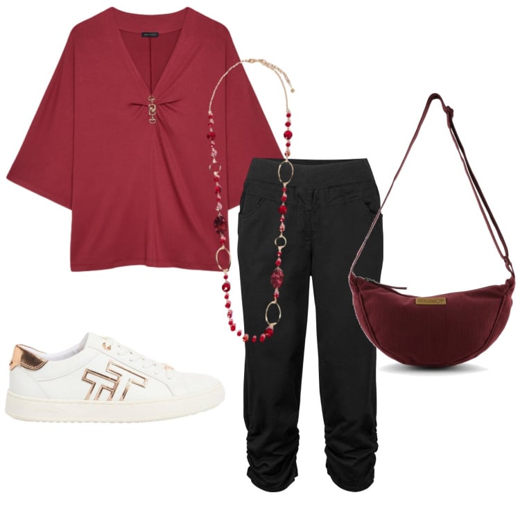 Outfit donna - Total look #2434595. Stile Basic per Tutti i giorni. Abbinamento con pantaloni, sneakers, t-shirt, collane, borse a tracolla.