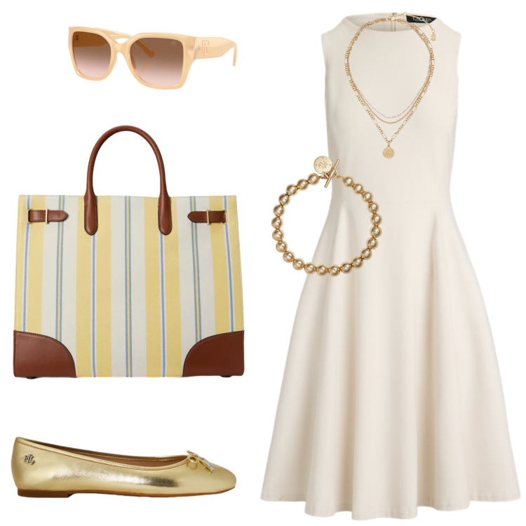 Outfit donna - Vaniglia. Stile Chic per Tutti i giorni. Abbinamento con vestiti midi/longuette, braccialetti, occhiali da sole, ballerine, borse tote, ciondoli.