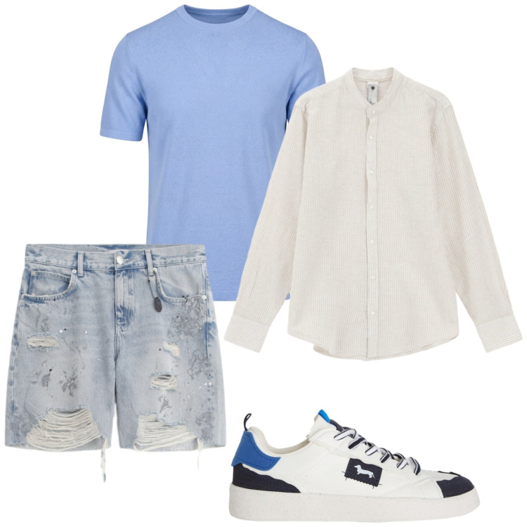 Outfit uomo - Bello. Stile Trendy per Tutti i giorni. Abbinamento con sneakers, t-shirt, bermuda, camicie.