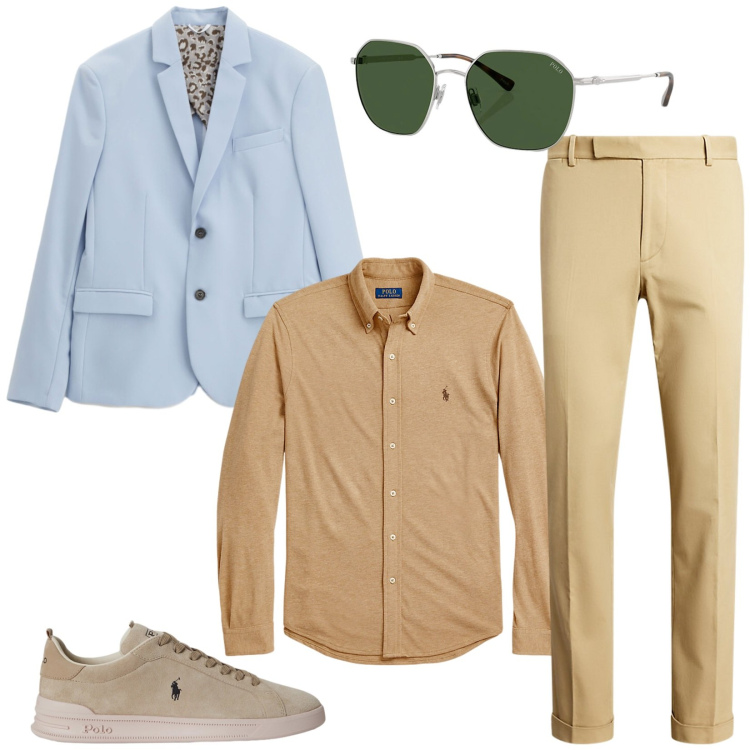 Outfit uomo - Total look #2434625. Stile Business/Elegante per Cerimonia. Abbinamento con giacche, camicie, pantaloni chino, occhiali da sole, sneakers.