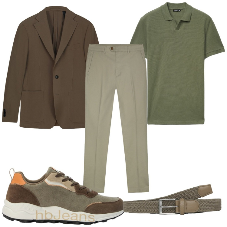 Outfit uomo - Aperitivo al tramonto : polo e giacca. Stile Casual per Serata speciale. Abbinamento con cinture, polo, sneakers, giacche, pantaloni.