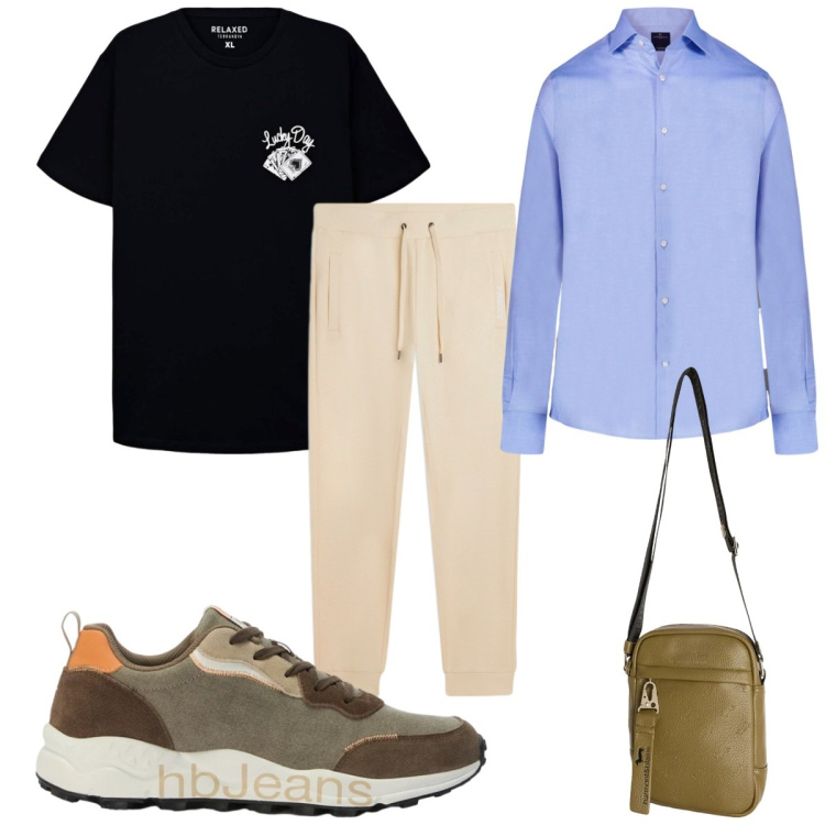 Outfit uomo - Total look #2434644. Stile Casual per Tutti i giorni. Abbinamento con borse sportive, sneakers, t-shirt, pantaloni, camicie.